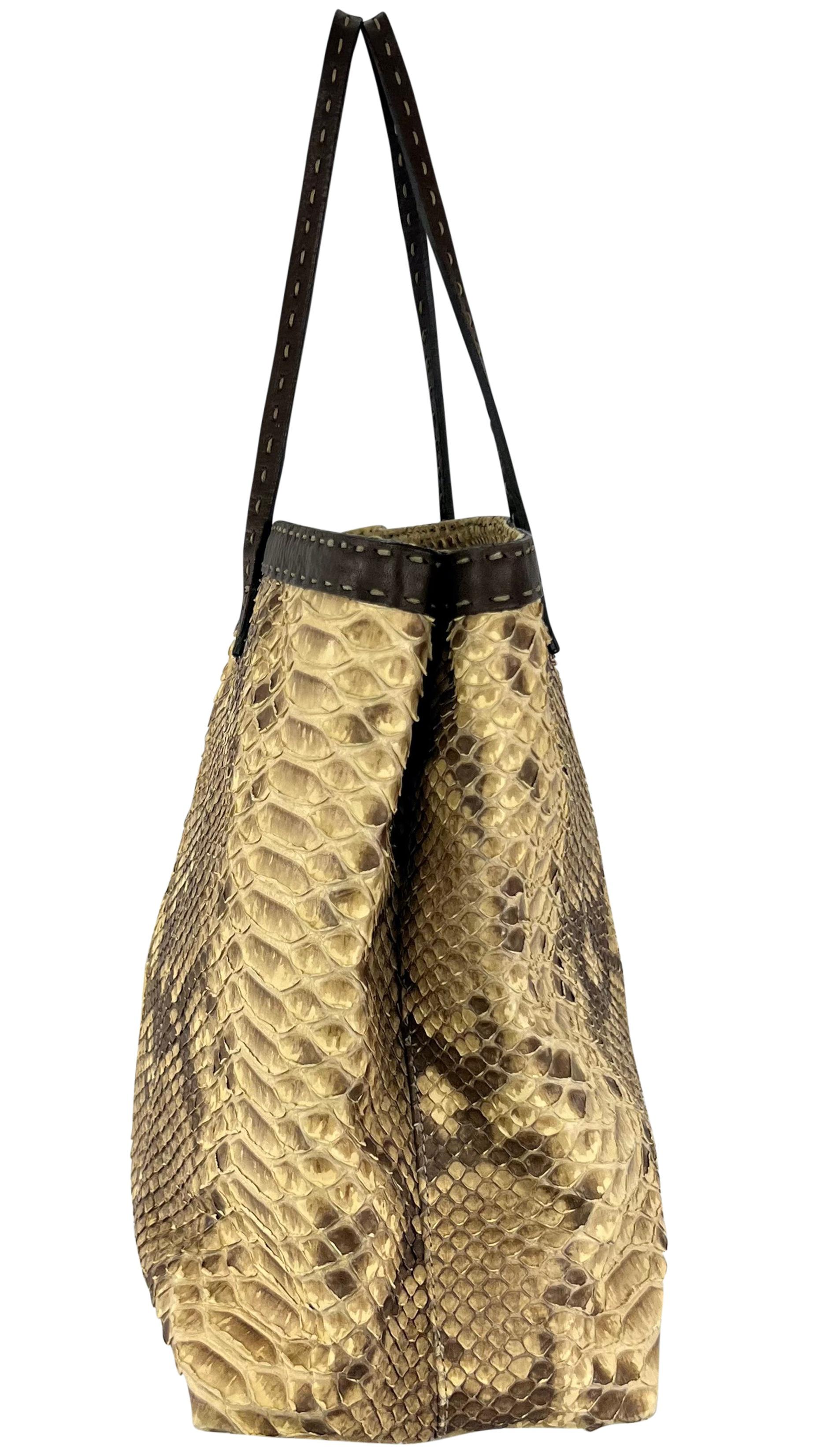 2000s Fendi Selleria Genuine Python Skin Tan Leather Medium Shoulder Tote Bag 1