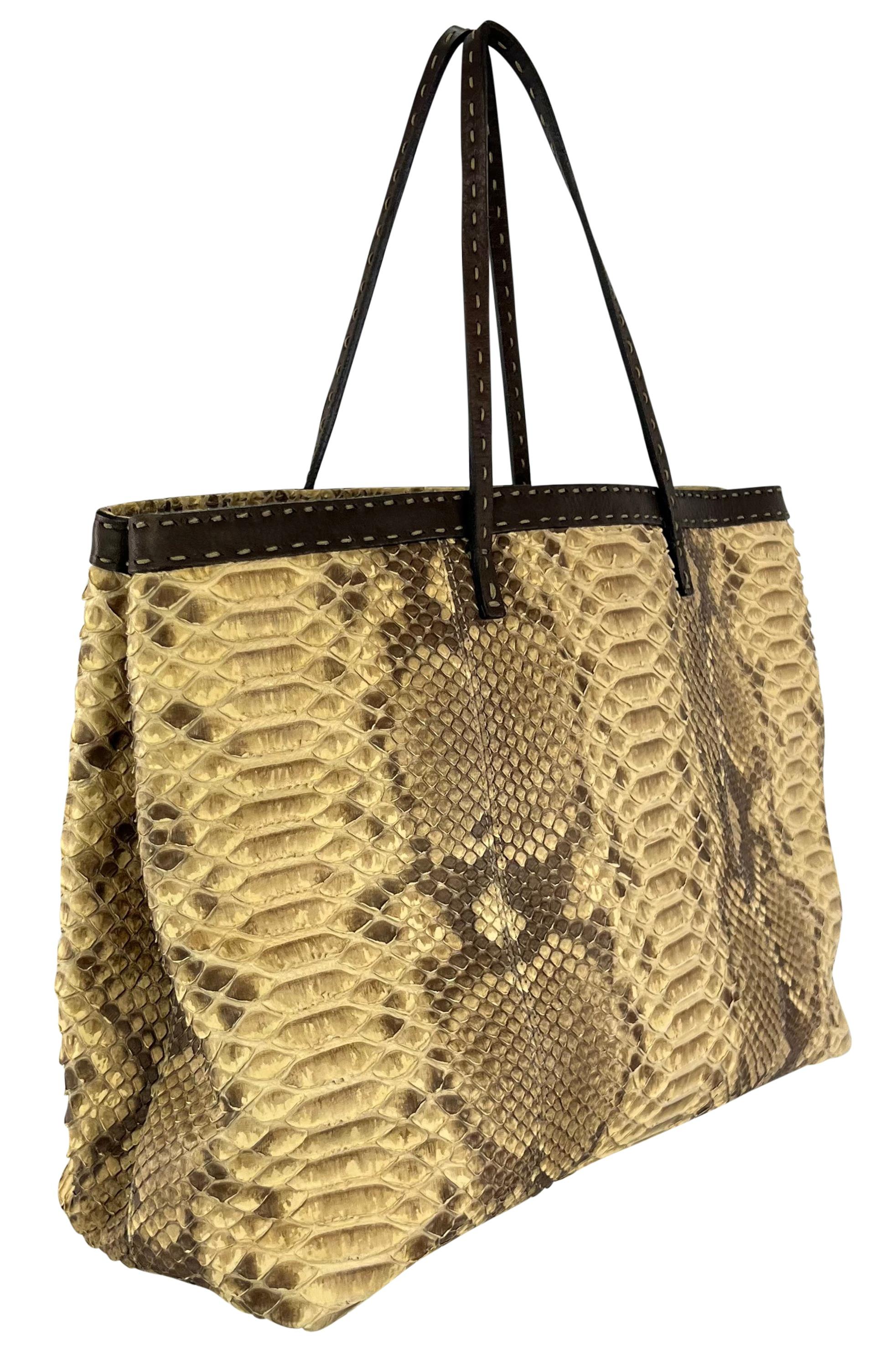 2000s Fendi Selleria Genuine Python Skin Tan Leather Medium Shoulder Tote Bag 2