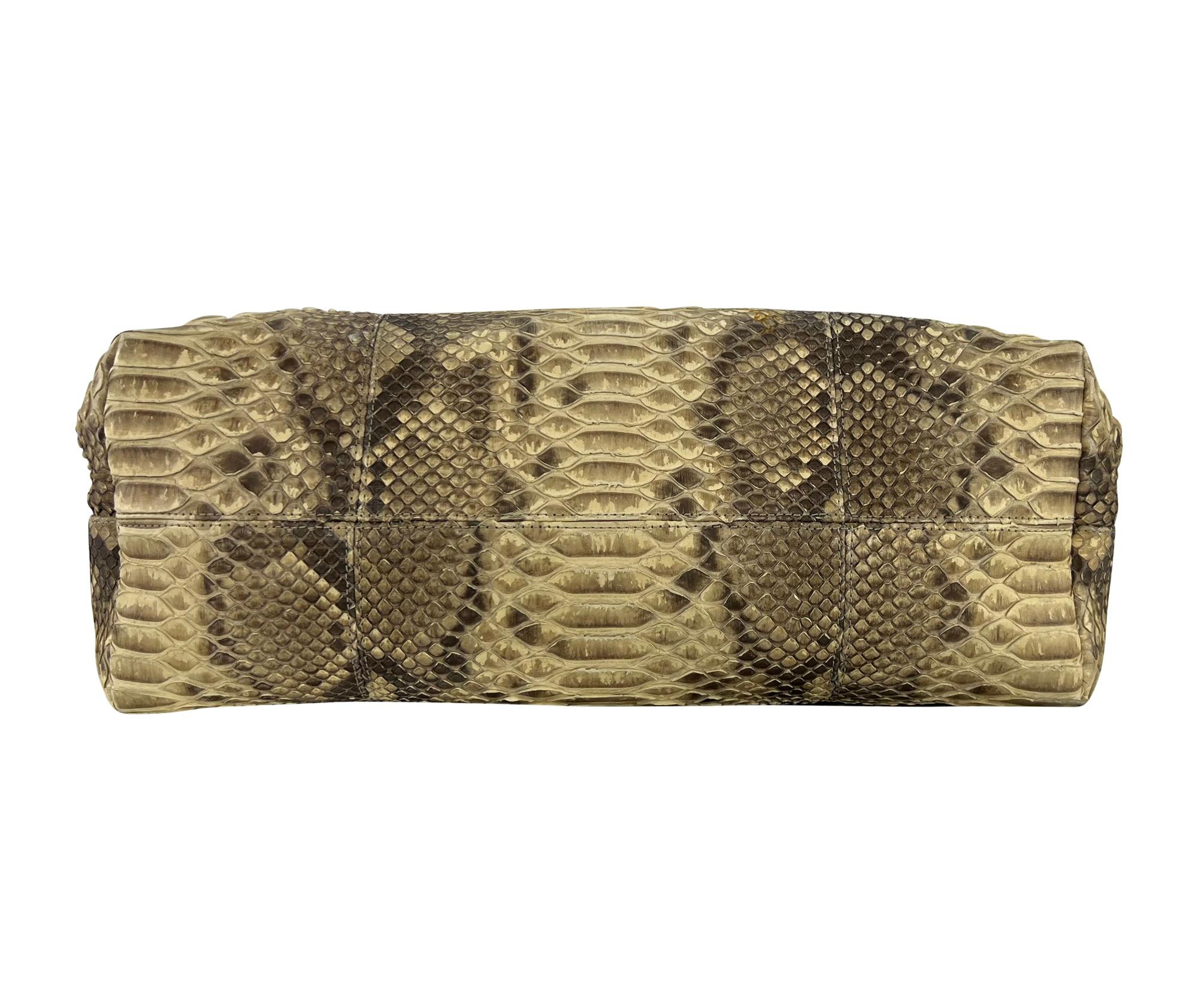 2000s Fendi Selleria Genuine Python Skin Tan Leather Medium Shoulder Tote Bag 3