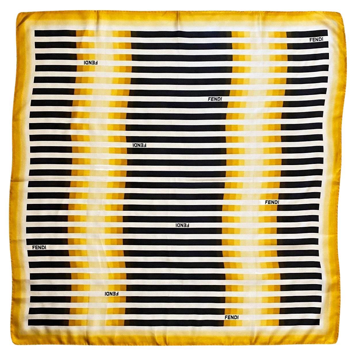 2000s Fendi Yellow Black and White Stripe Silk Scarf