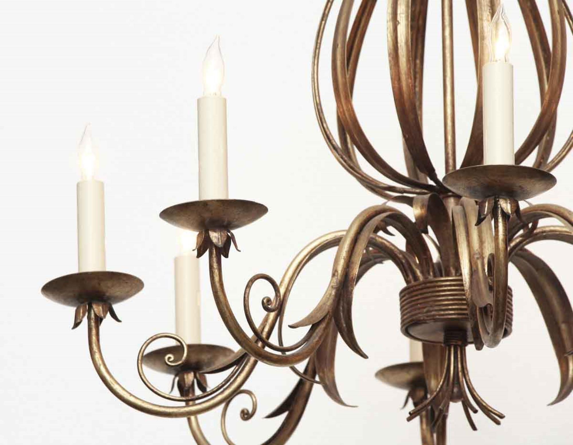 Contemporary 2000s Florentine Style 8-Arm Chandelier with Articulated and Wrought Iron Leaves