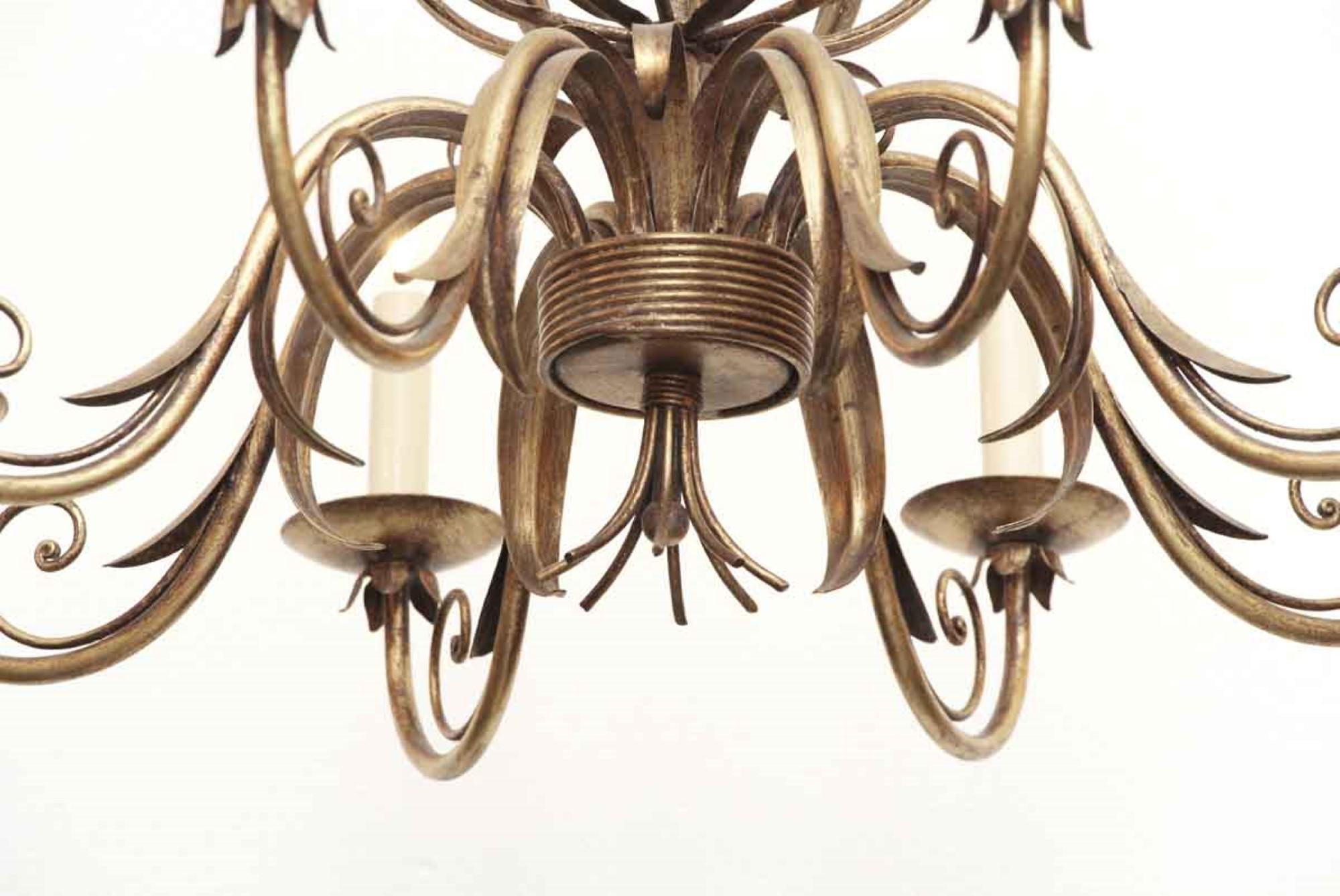 2000s Florentine Style 8-Arm Chandelier with Articulated and Wrought Iron Leaves 1
