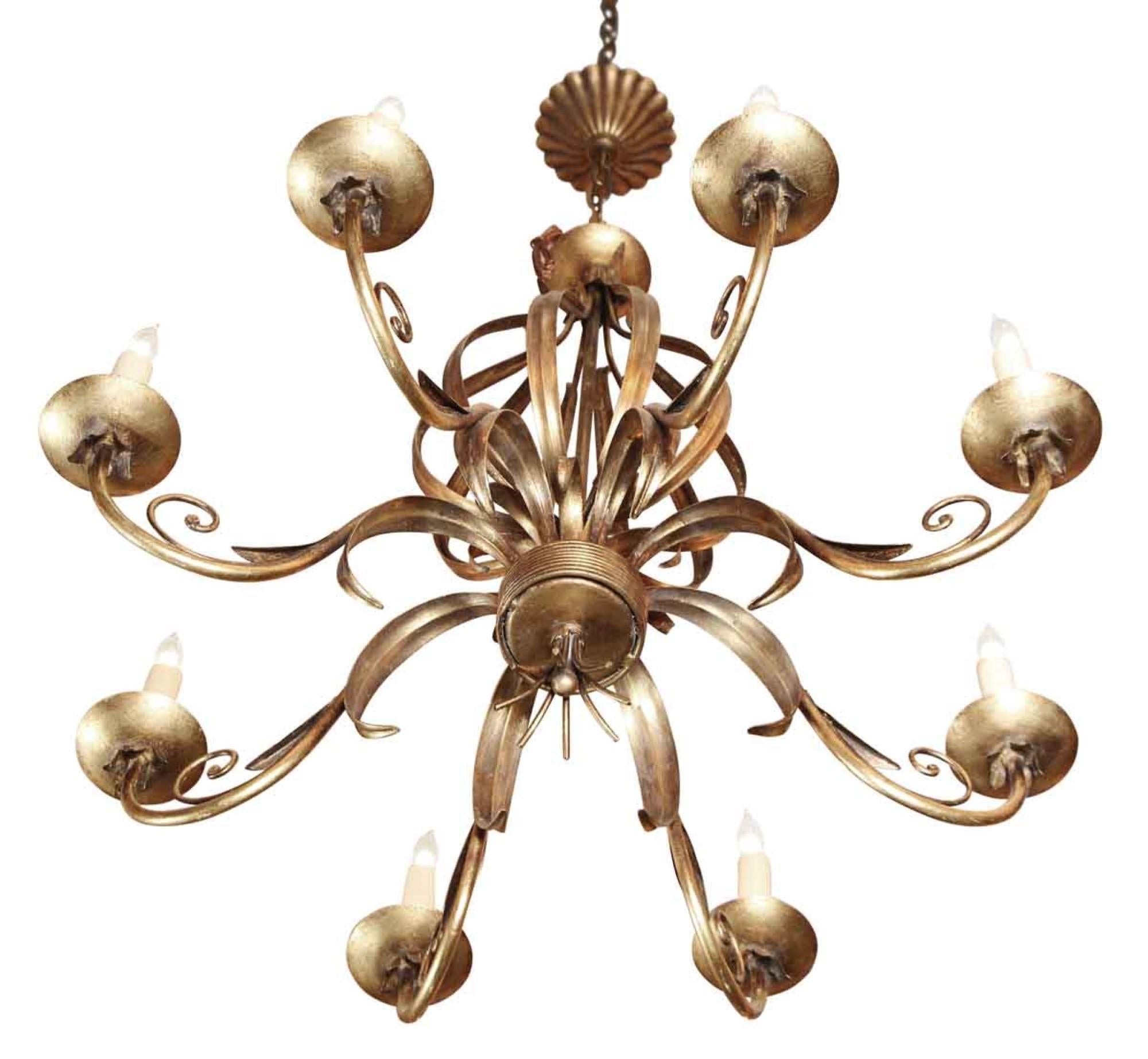 2000s Florentine Style 8-Arm Chandelier with Articulated and Wrought Iron Leaves 2