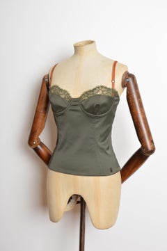 2000's Forest Green John Galliano Satin Bustier with Lace Cups - Corset Top