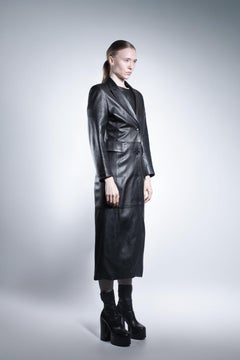 2000s French Black Lambskin Long Blazer Galeries Lafayette