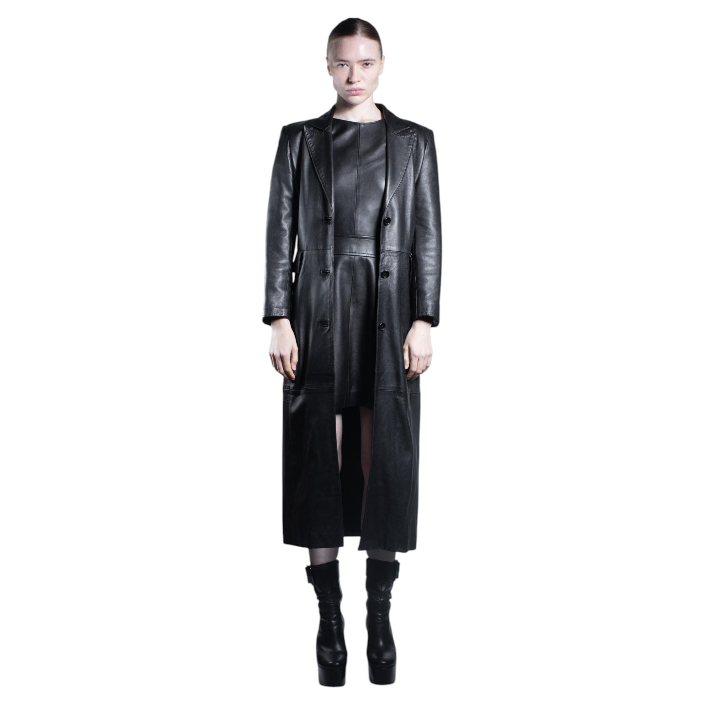 2000s French Black Lambskin Long Blazer Galeries Lafayette