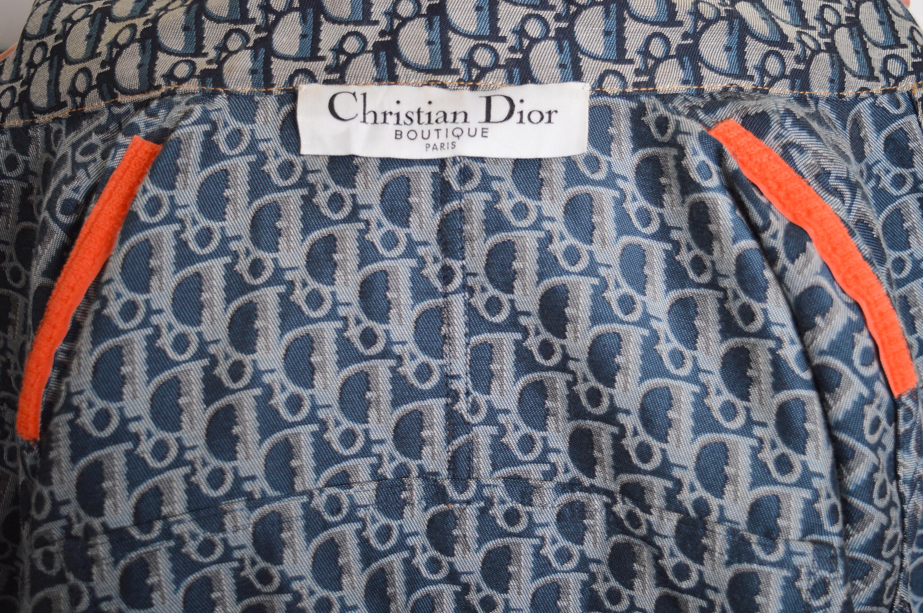 2000's Galliano era Christian Dior Trotter Oblique pattern Blue Monogram Jacket For Sale 10