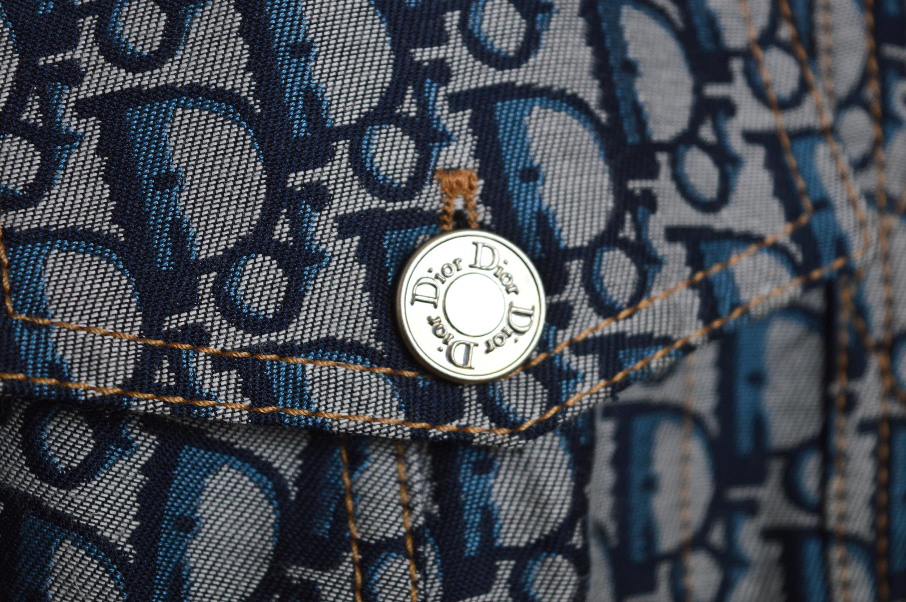 2000's Galliano era Christian Dior Trotter Oblique pattern Blue Monogram Jacket For Sale 11