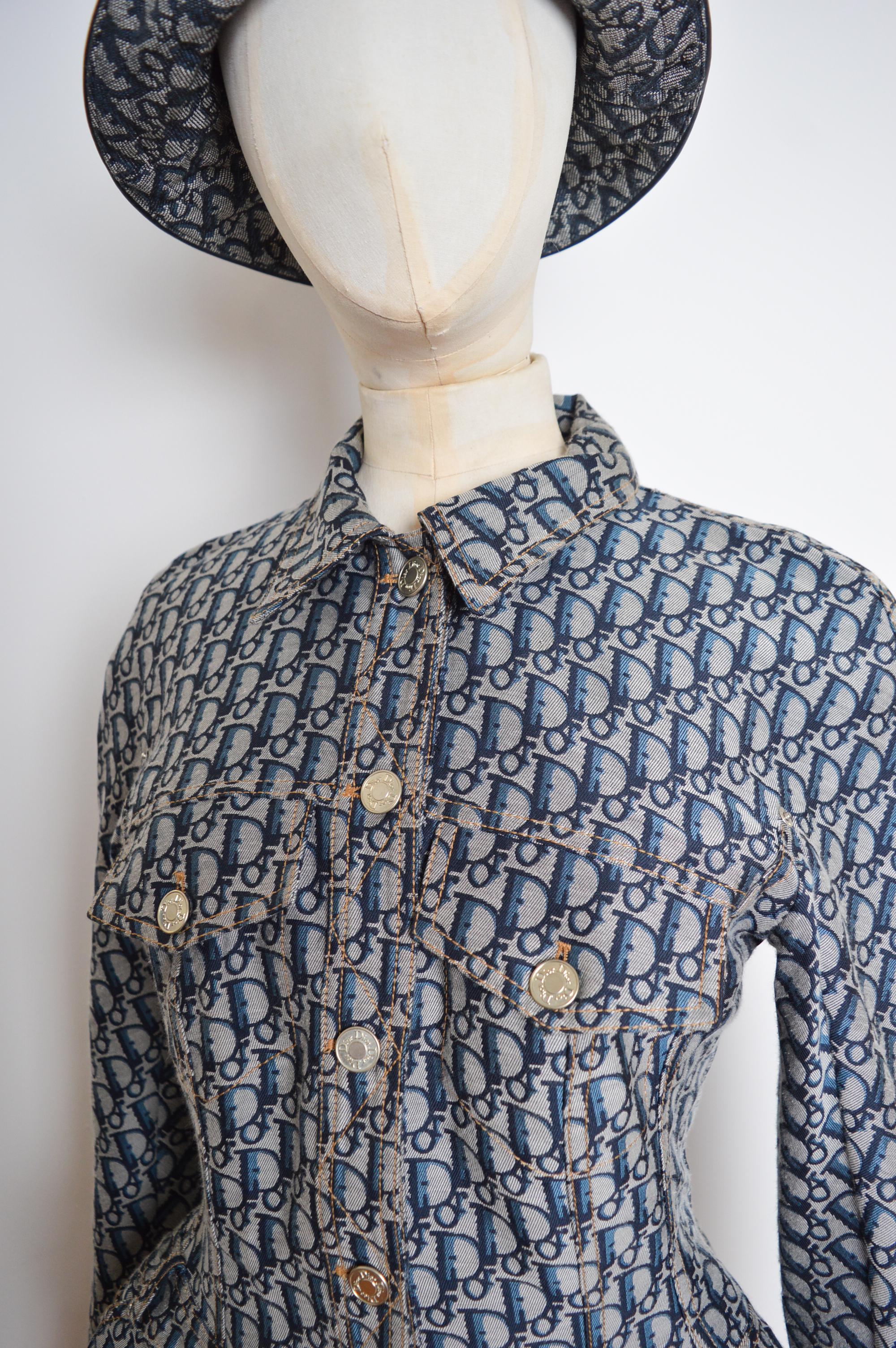 2000's Galliano era Christian Dior Trotter Oblique pattern Blue Monogram Jacket For Sale 13