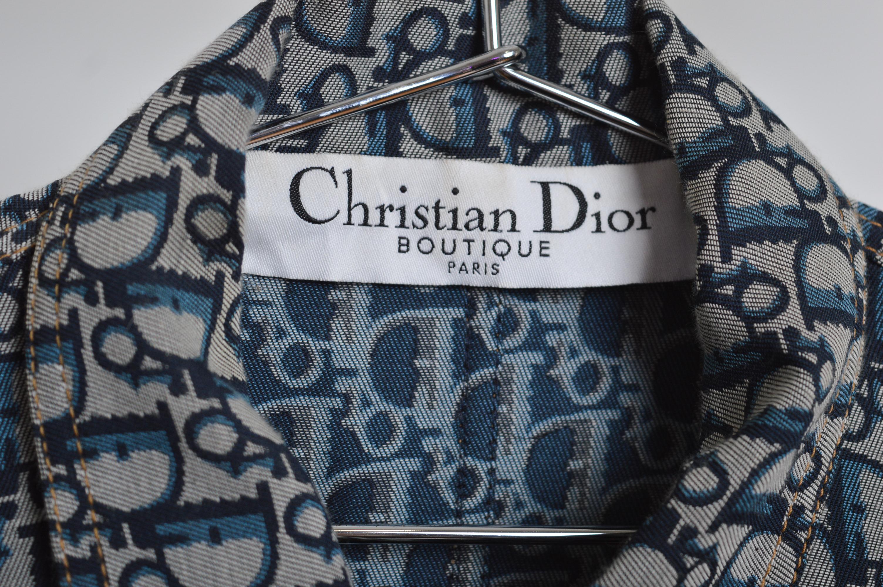 2000's Galliano era Christian Dior Trotter Oblique pattern Blue Monogram Jacket In Good Condition For Sale In Sheffield, GB