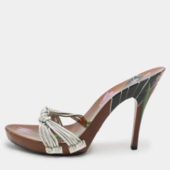 2000s Galliano for Dior Hand Painted Wood and Silver Leather Shoes