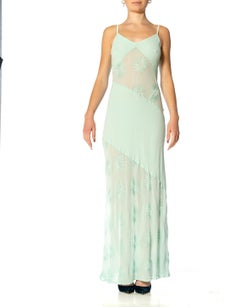 2000S GHOST Mintgrünes Viskose-Kleid mit Stickerei-Details