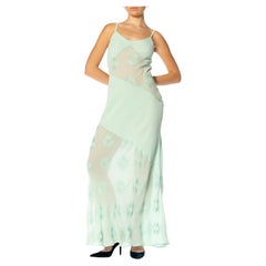 2000S GHOST Mintgrünes Viskose-Kleid mit Stickerei-Details