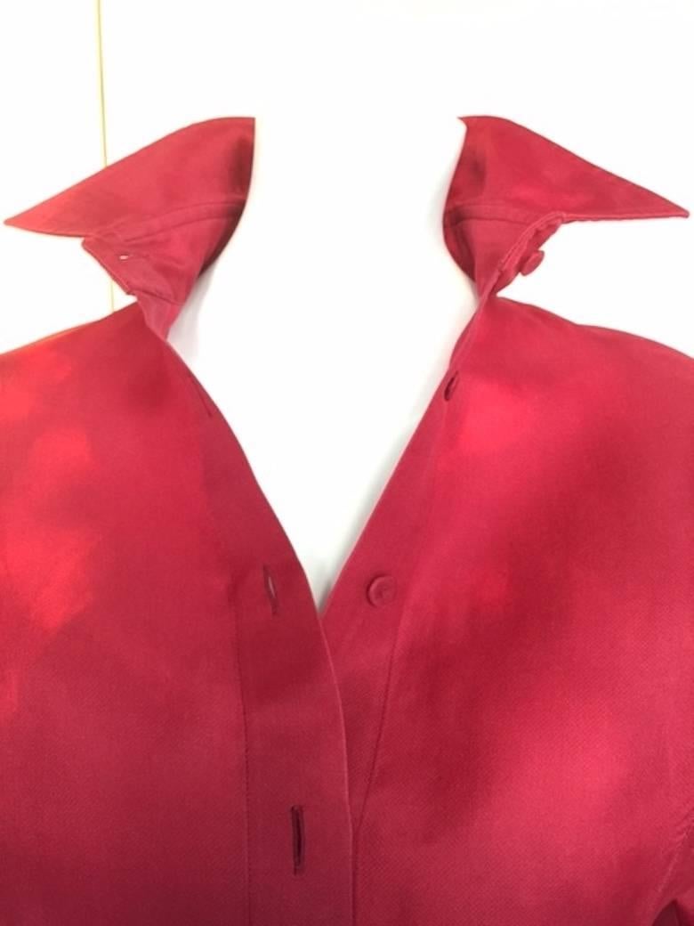 Women's 2000s Gianfranco Ferrè Silk Organza Red Cherry Blouse Made in Italy
