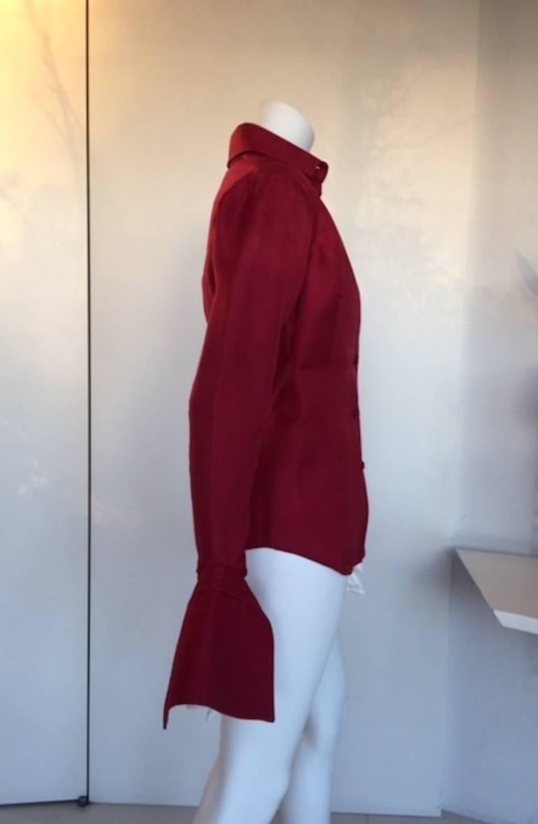 2000s Gianfranco Ferrè Silk Organza Red Cherry Blouse Made in Italy 4
