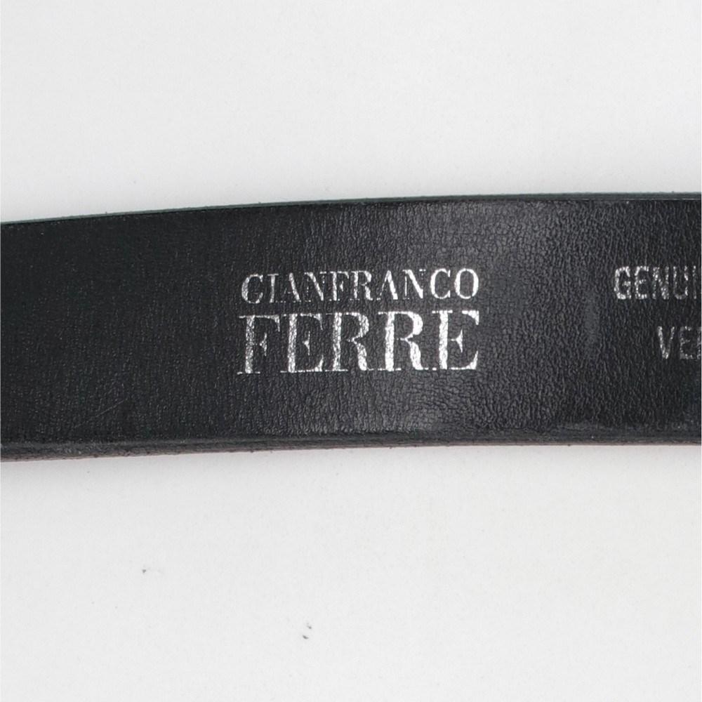 Women's or Men's 2000s Gianfranco Ferré black leather belt with silver metal snap hooks