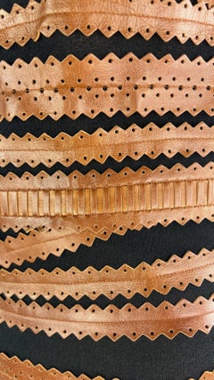 2000s Gianfranco Ferre Black Mock Neck Brown Leather Lace Up Corset Top