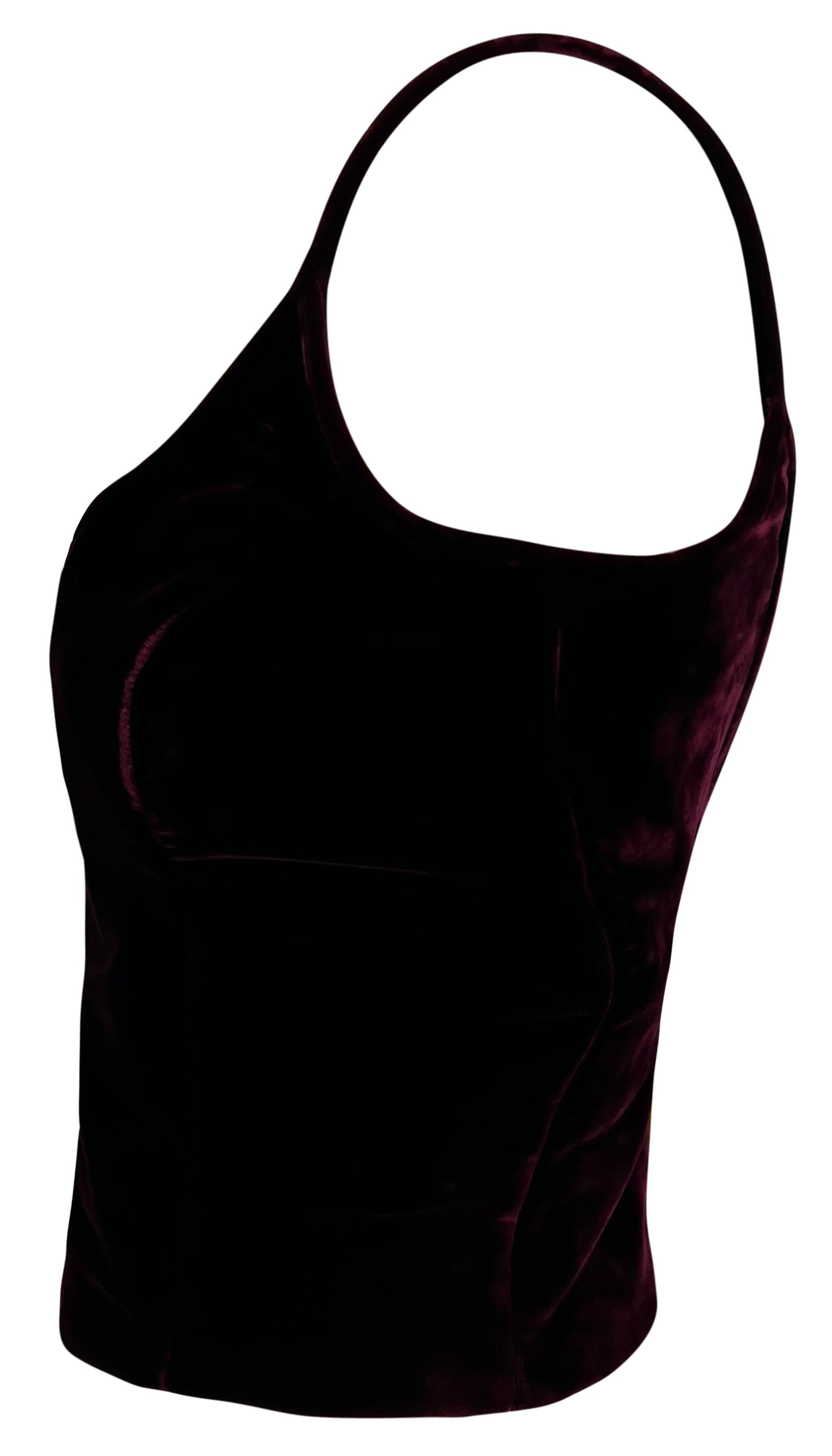 Black 2000s Gianfranco Ferré Deep Burgundy Velvet Cami Style Tank Top For Sale