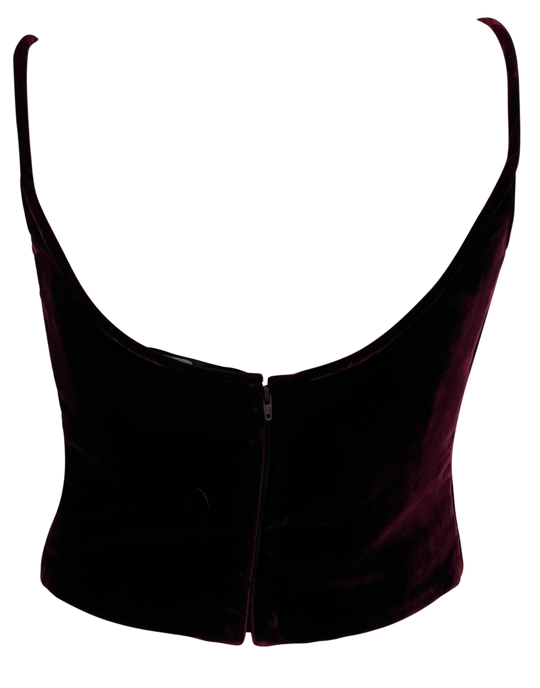 2000s Gianfranco Ferré Deep Burgundy Velvet Cami Style Tank Top In Excellent Condition For Sale In West Hollywood, CA