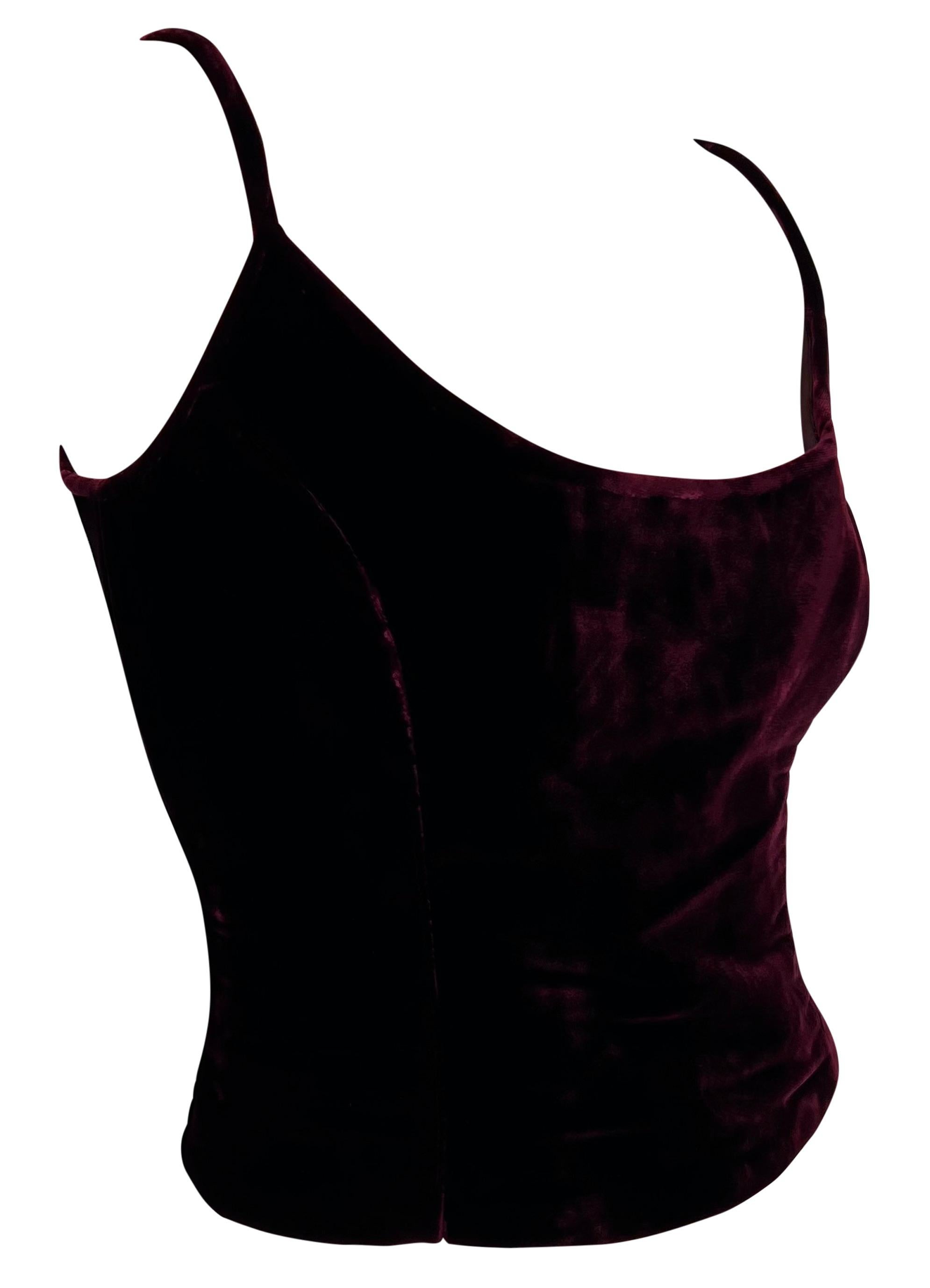 Women's 2000s Gianfranco Ferré Deep Burgundy Velvet Cami Style Tank Top For Sale