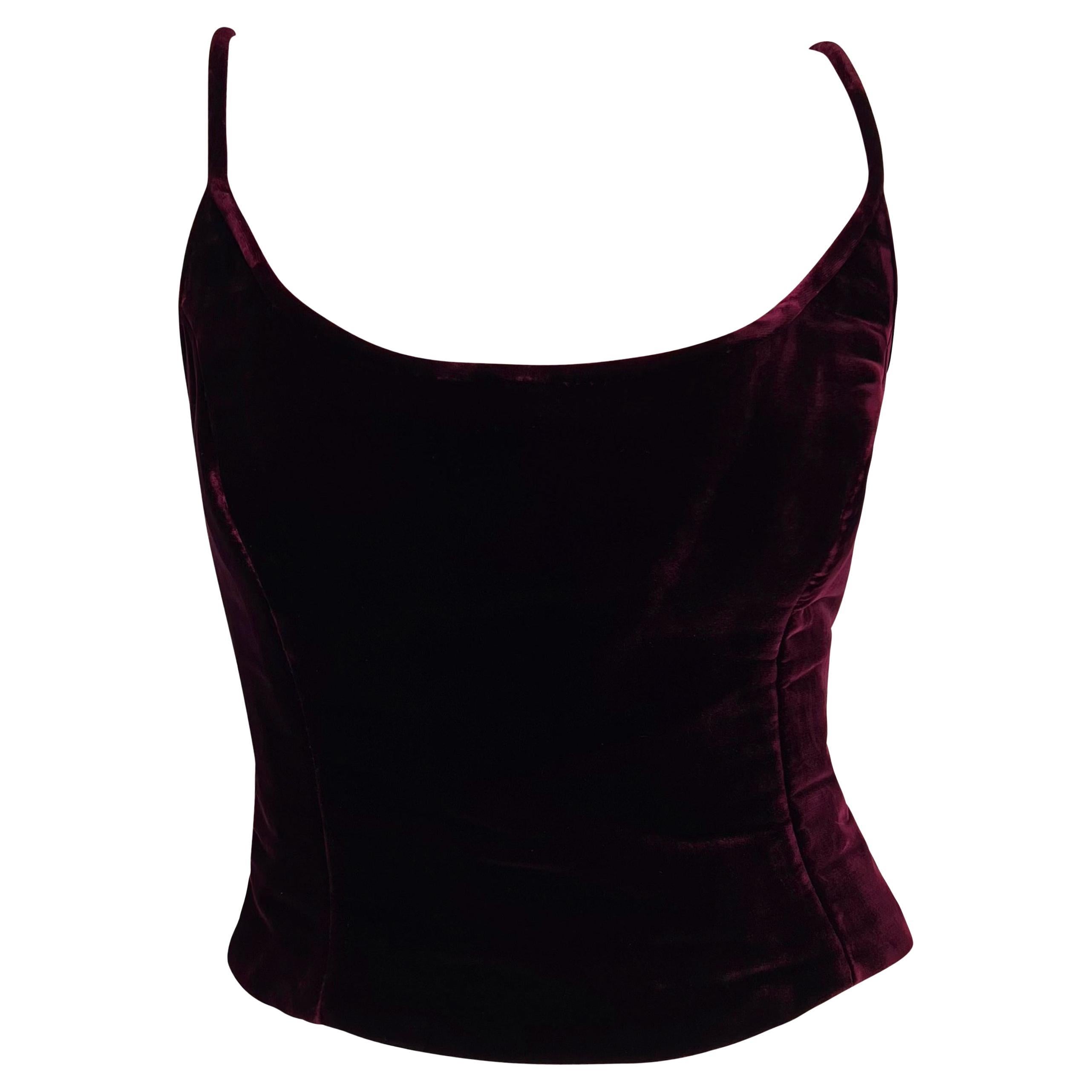 2000s Gianfranco Ferré Deep Burgundy Velvet Cami Style Tank Top For Sale