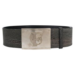 2000s Gianfranco Ferré grey and black embossed leather belt