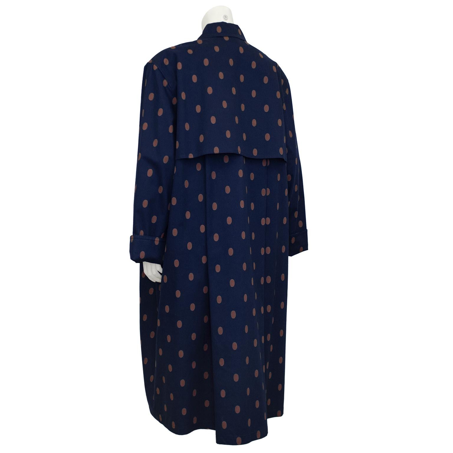 Black 2000s Gianfranco Ferre Navy and Brown Polka Dot Spring Weight Coat  For Sale