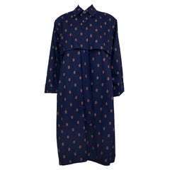 2000s Gianfranco Ferre Navy and Brown Polka Dot Spring Weight Coat 