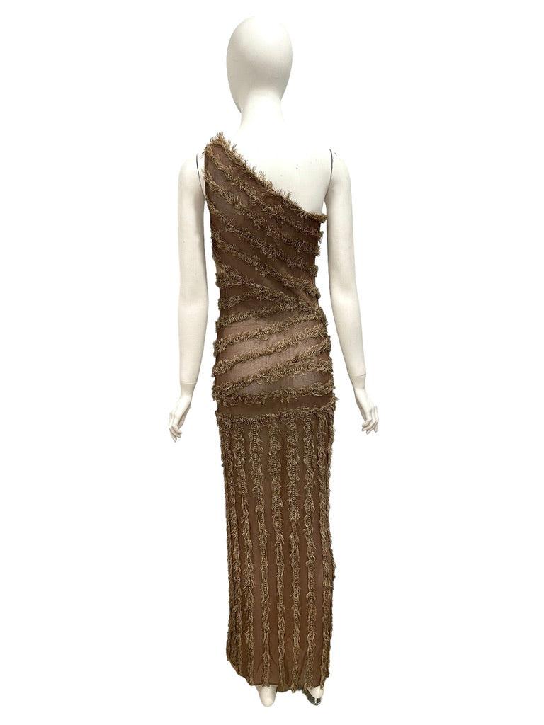2000s GIANFRANCO FERRE one shoulder sheer gown In Excellent Condition For Sale In Austin, TX