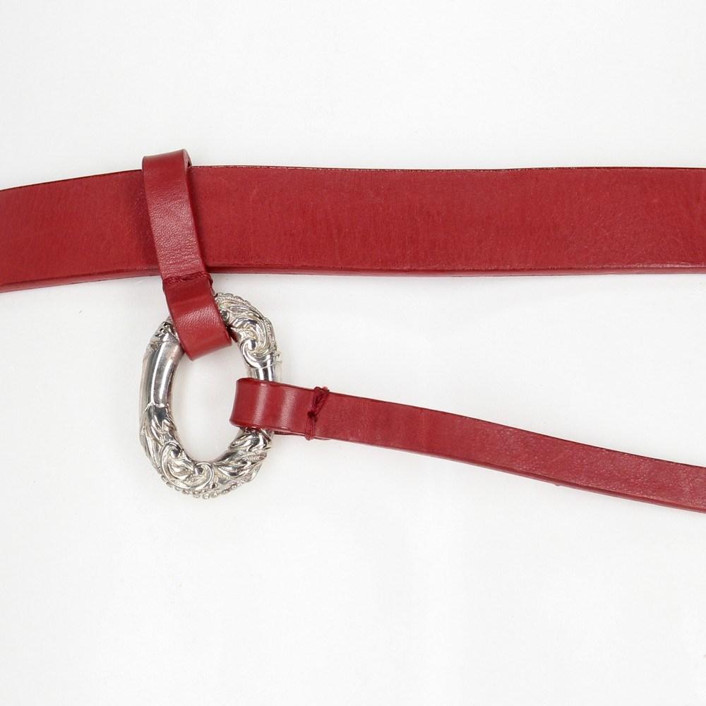 2000s Gianfranco Ferré red leather belt with silver metal carabiners 1