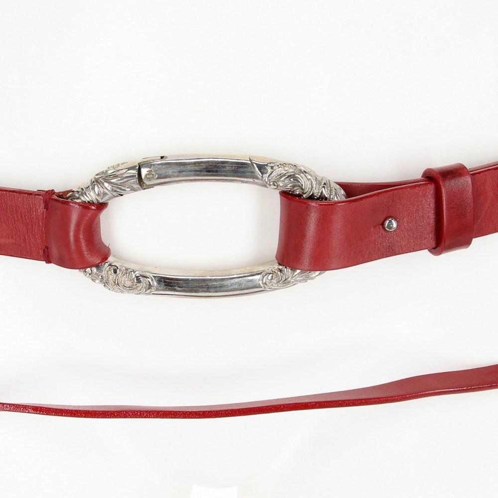 2000s Gianfranco Ferré red leather belt with silver metal carabiners 2