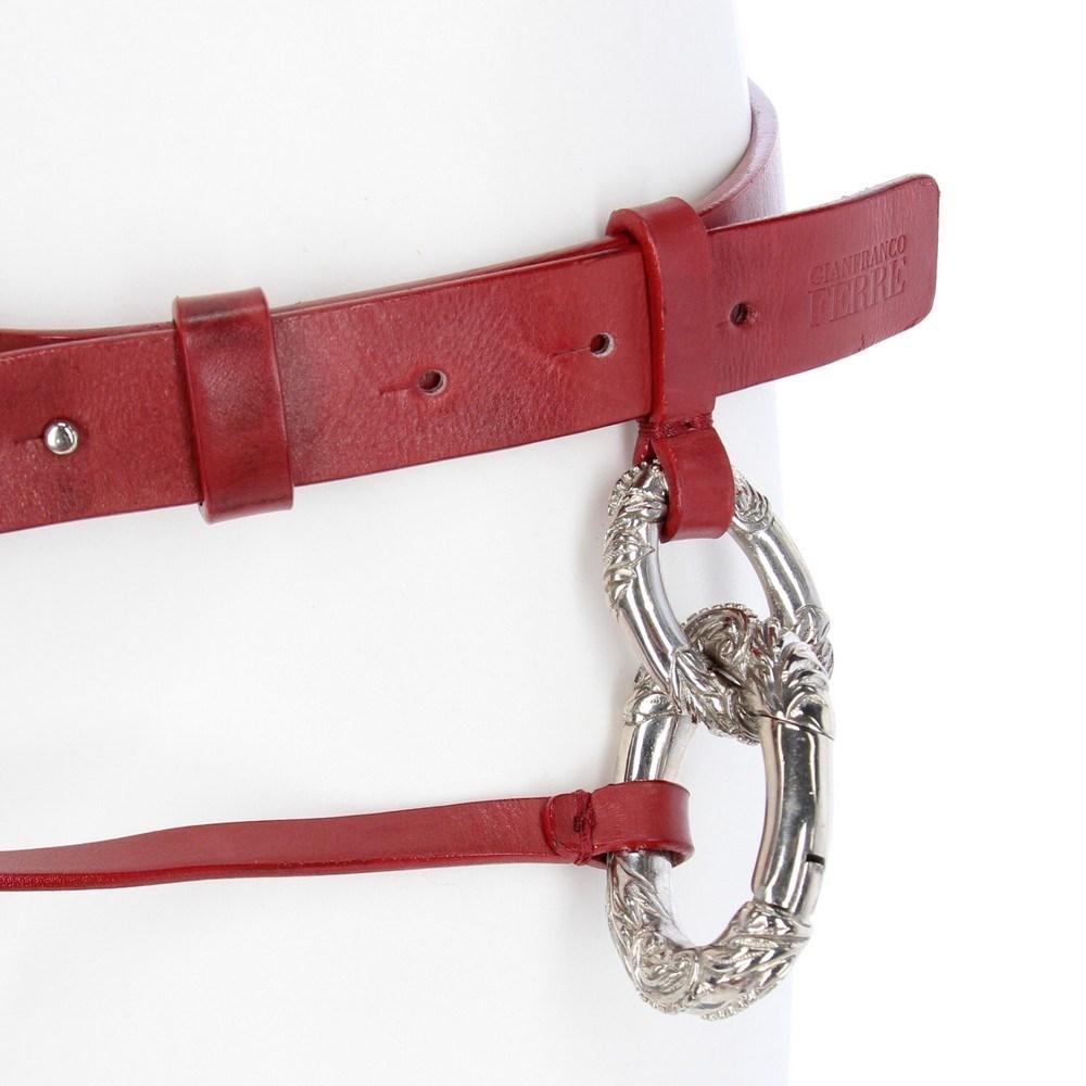 2000s Gianfranco Ferré red leather belt with silver metal carabiners 4