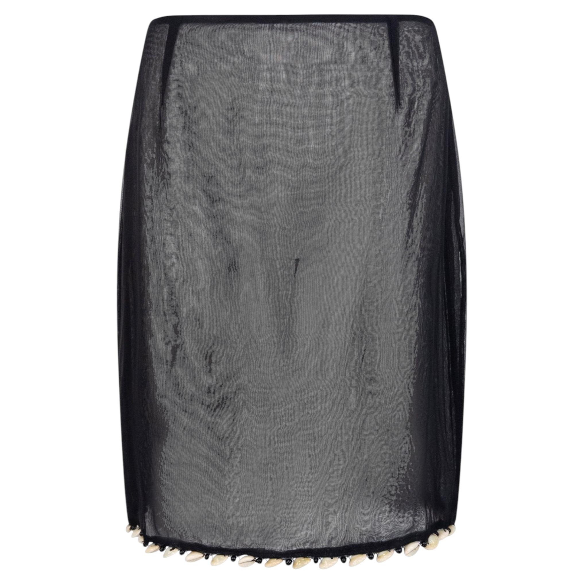 2000s Gianfranco Ferré Sheer Black Puka Shell Trim Skirt 44IT For Sale