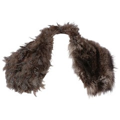 2000s Gianfranco Ferrè Silver Fox And Feathers Fur Scarf