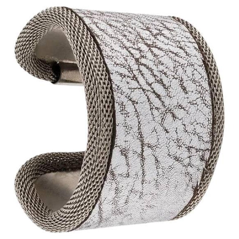 2000s Gianfranco Ferré Vintage metal and leather rigid bangle For Sale ...