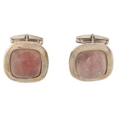 2000s Gianfranco Ferré Vintage silver and rose quartz cufflinks
