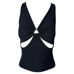 2000er Gianni Versace Sexy ärmelloses Vintage 90er Top aus Viskose mit schwarzem Cut-Out-Logo