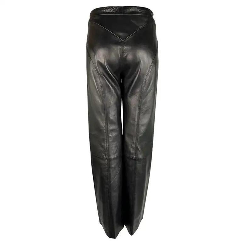 2000s Gianni Versace by Donatella Black Leather Wide Leg Pants