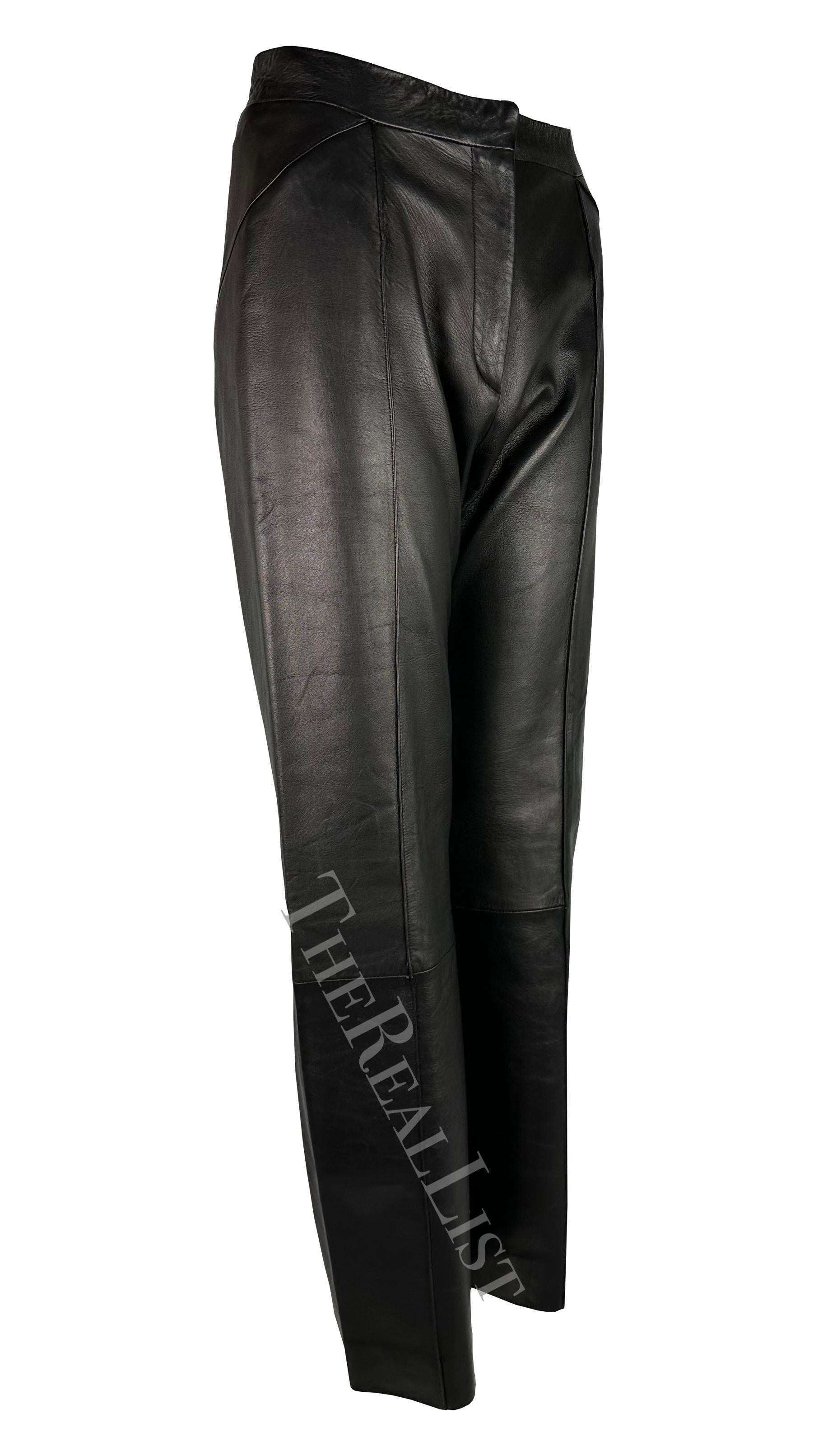 Women's 2000s Gianni Versace by Donatella Black Leather Wide Leg Pants  For Sale