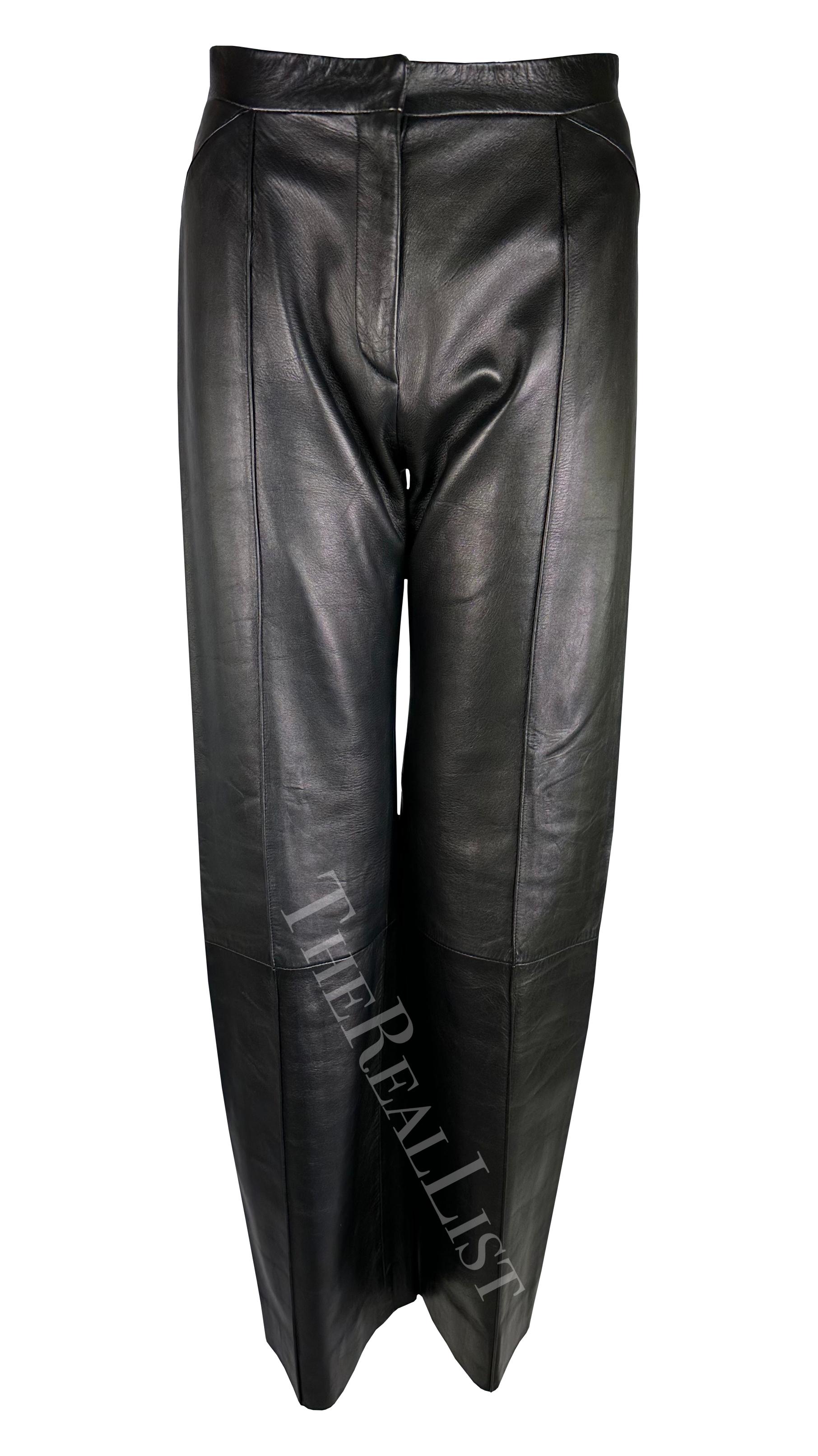 2000s Gianni Versace by Donatella Black Leather Wide Leg Pants For Sale 1