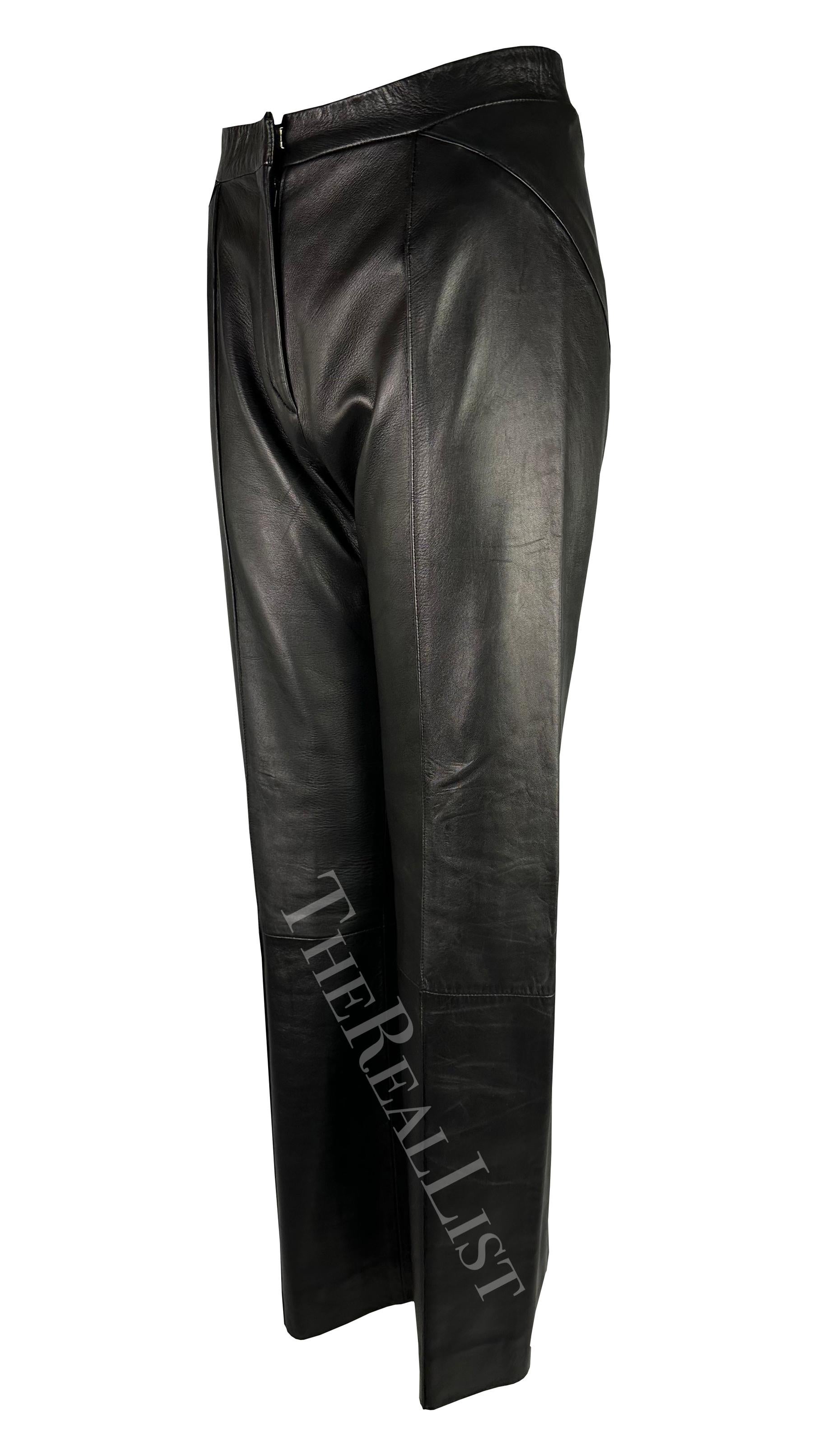 2000s Gianni Versace by Donatella Black Leather Wide Leg Pants  For Sale 2