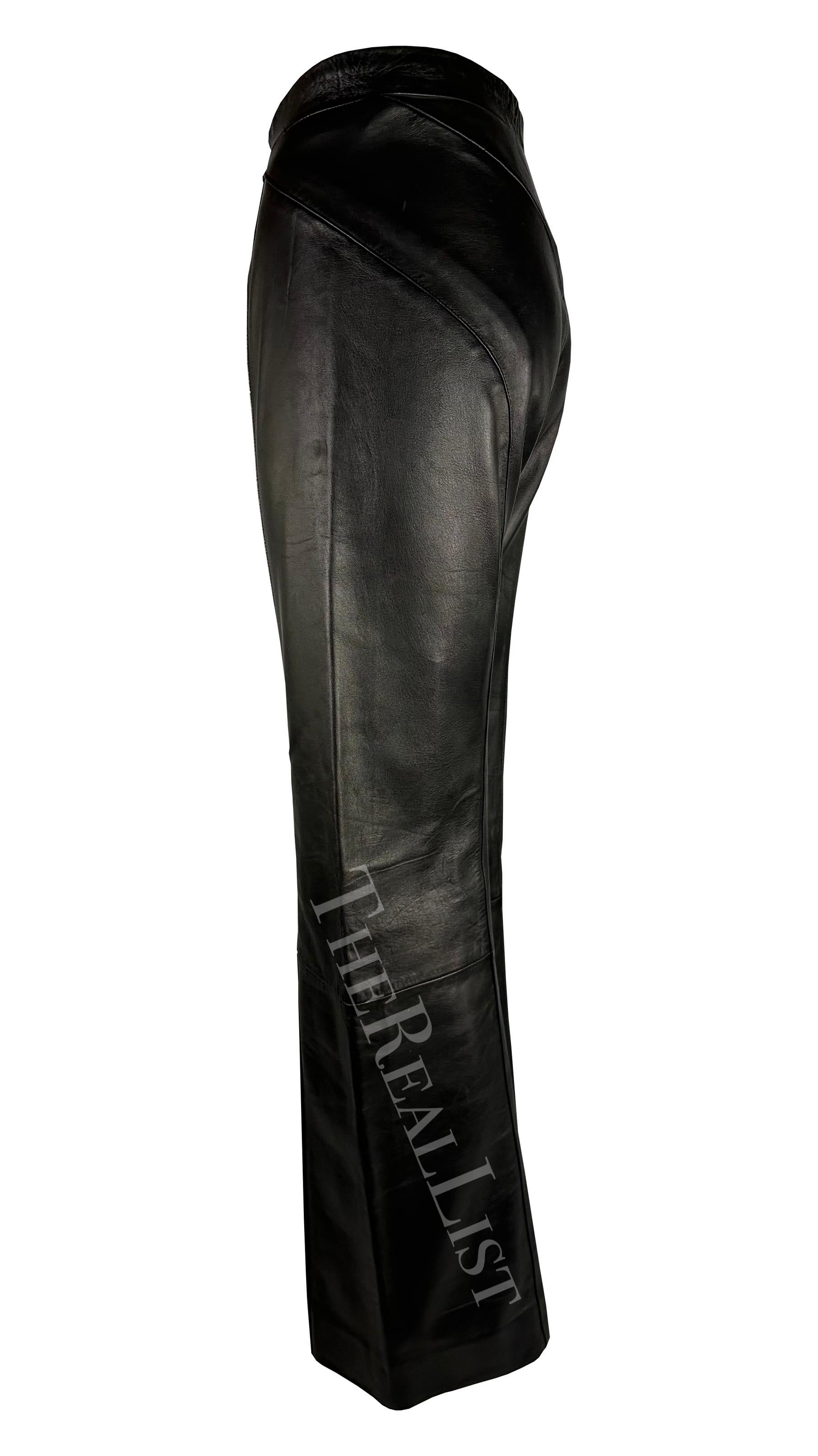 2000s Gianni Versace by Donatella Black Leather Wide Leg Pants  For Sale 3