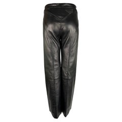 2000s Gianni Versace by Donatella Black Leather Wide Leg Pants 
