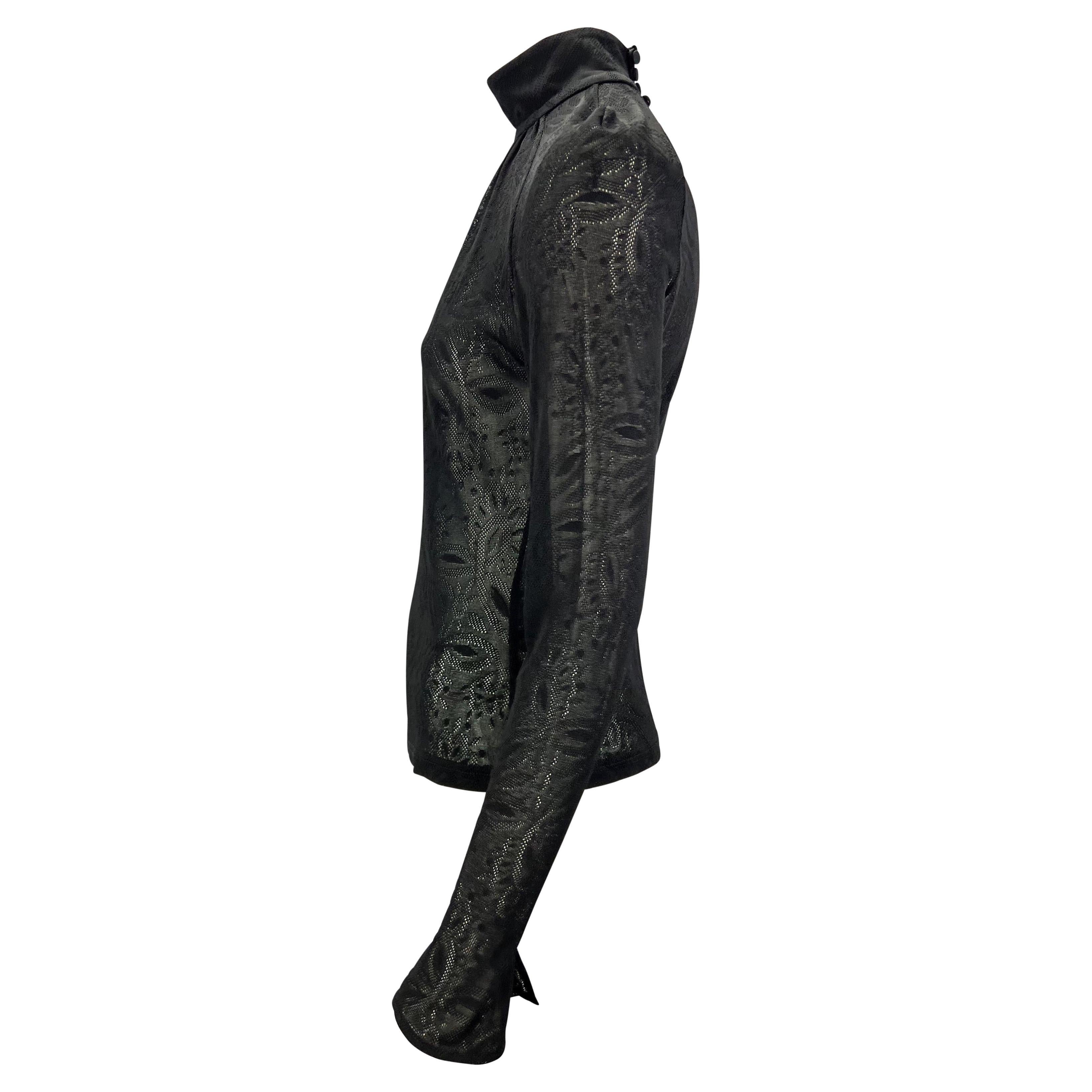 Nero Gianni Versace for Gianni Versace anni 2000 - Donatella Versace Top nero in pizzo trasparente con scollo alla coreana in vendita