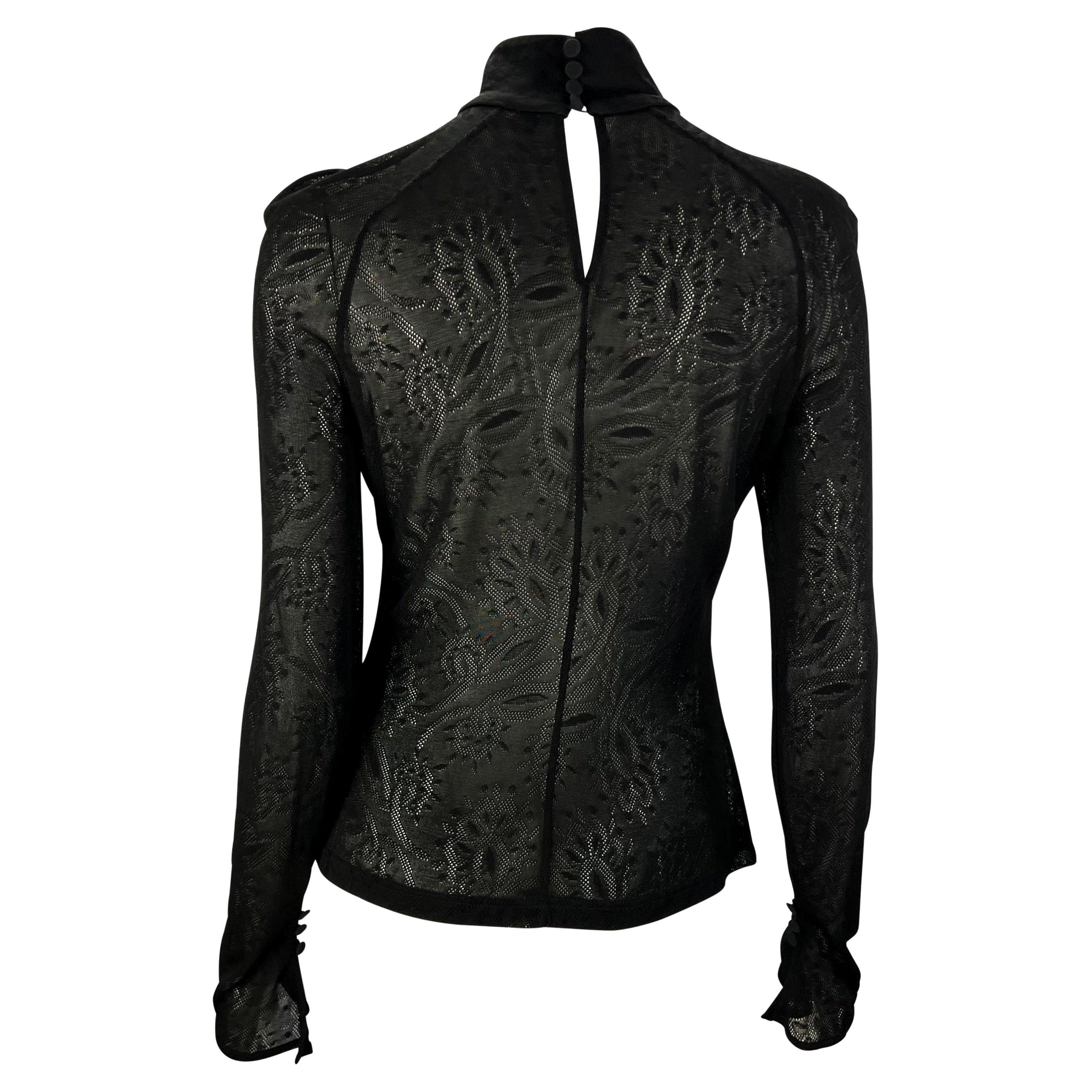 Gianni Versace for Gianni Versace anni 2000 - Donatella Versace Top nero in pizzo trasparente con scollo alla coreana In condizioni ottime in vendita a West Hollywood, CA