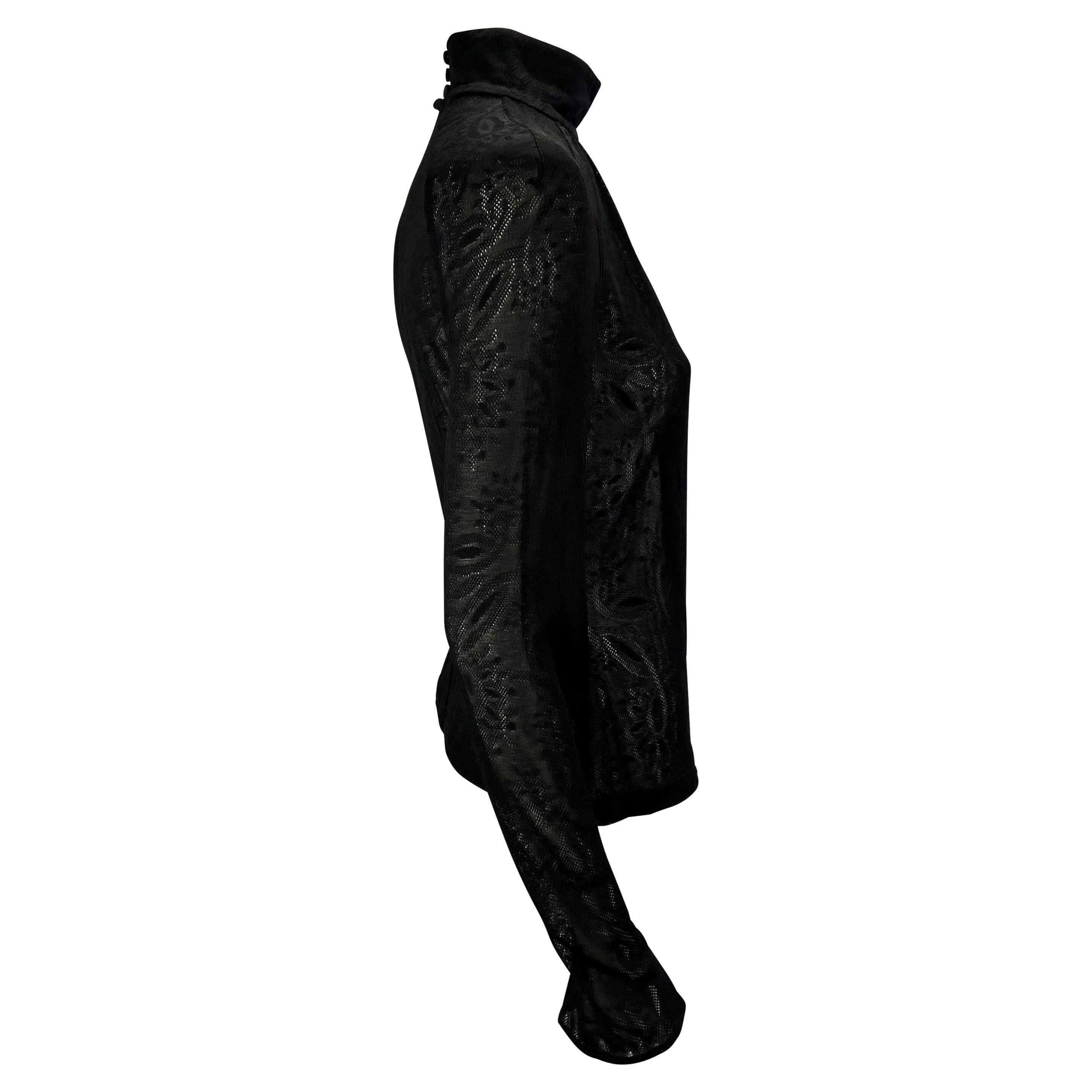Donna Gianni Versace for Gianni Versace anni 2000 - Donatella Versace Top nero in pizzo trasparente con scollo alla coreana in vendita