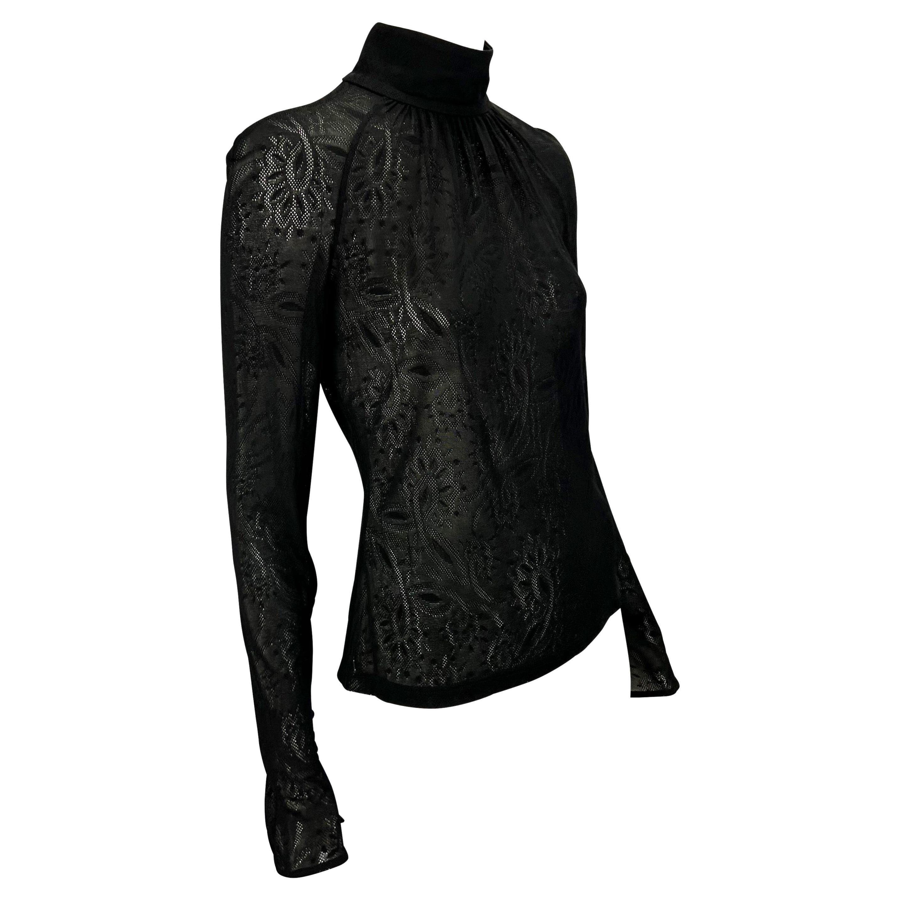Gianni Versace for Gianni Versace anni 2000 - Donatella Versace Top nero in pizzo trasparente con scollo alla coreana in vendita 1