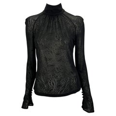 Top à col évasé Gianni Versace by Donatella Black Sheer Lace Black des années 2000