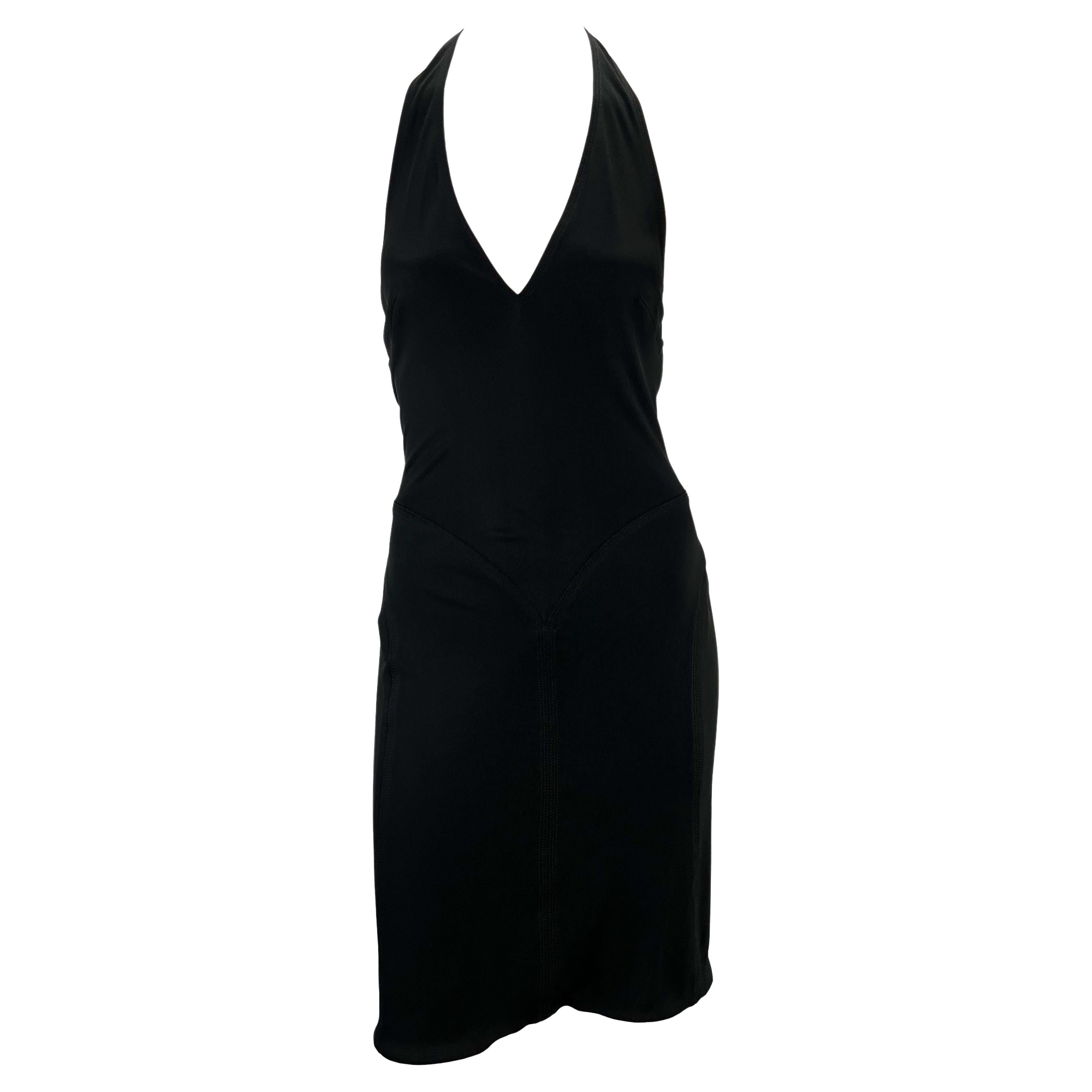 2000s Gianni Versace by Donatella Black Stretch Backless Halter Dress In Good Condition For Sale In West Hollywood, CA