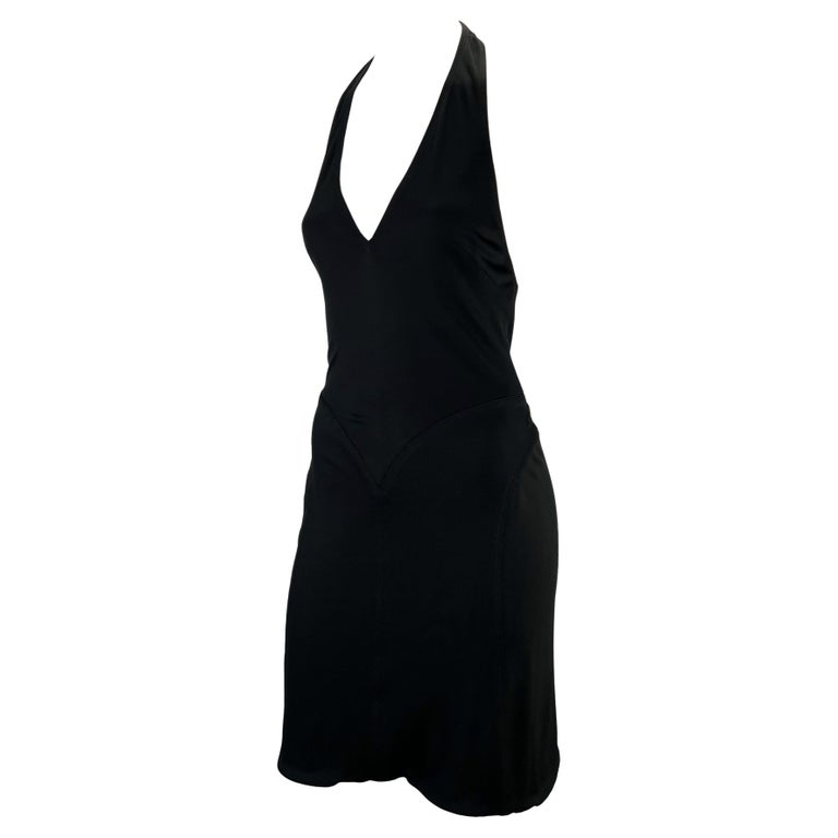 2000s Gianni Versace by Donatella Black Stretch Backless Halter Dress For Sale